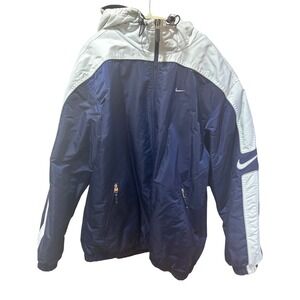 Nike Vintage Windbreaker Jacket‎ Navy Blue Grey Hooded Full Zip Mens Large